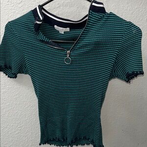 Ultra Flirt Green and Black Striped Top